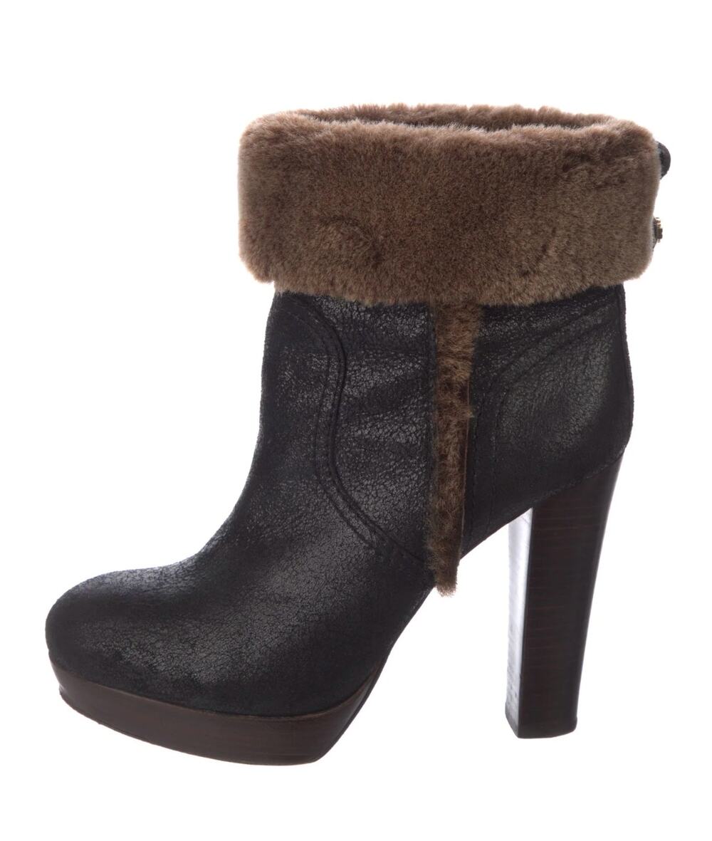 Tory Burch Leather Colorblock Shearling Trim Platform Ankle Boots 7.5